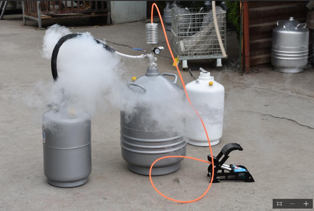 What should we do if the liquid nitrogen container leaks?